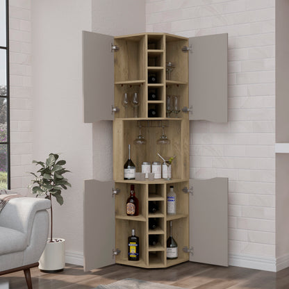 Taupe Particle Board Corner Bar Cabinet - 17.7"W