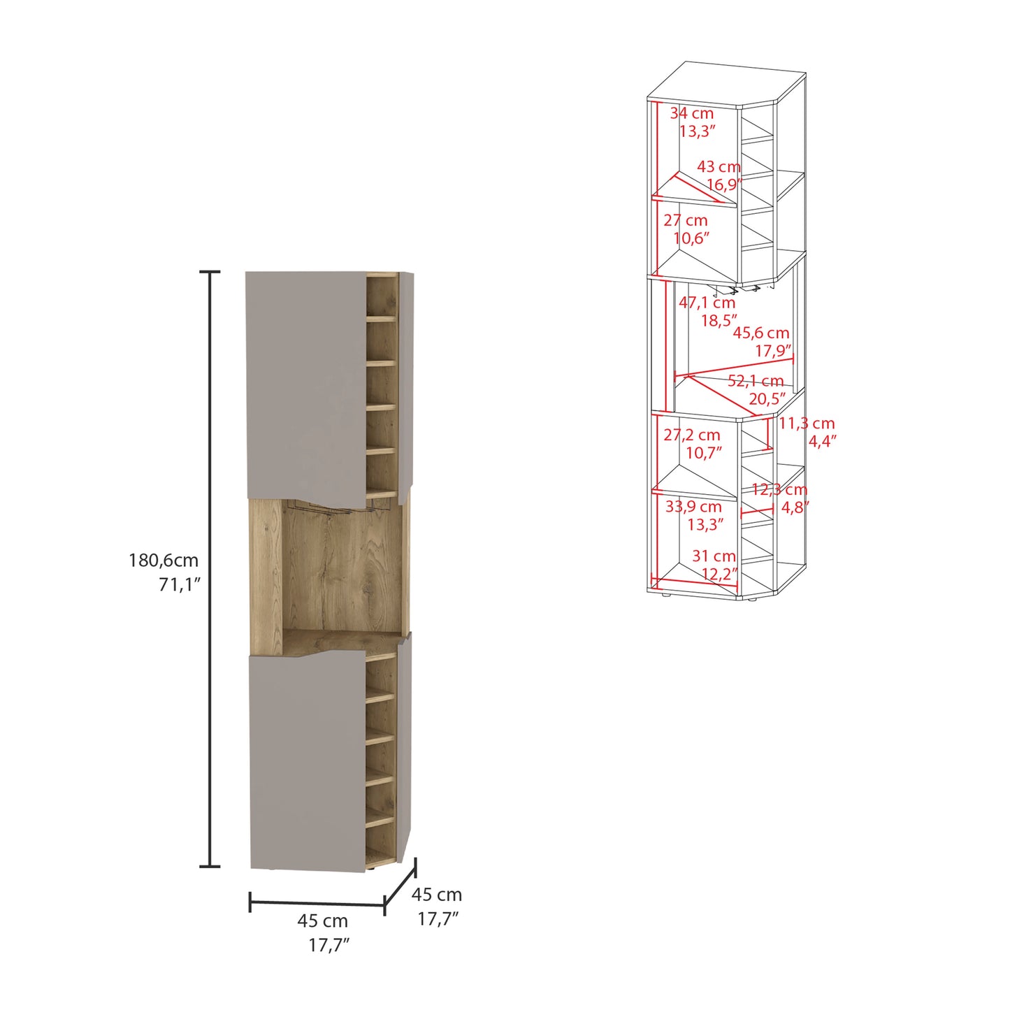 Taupe Particle Board Corner Bar Cabinet - 17.7"W