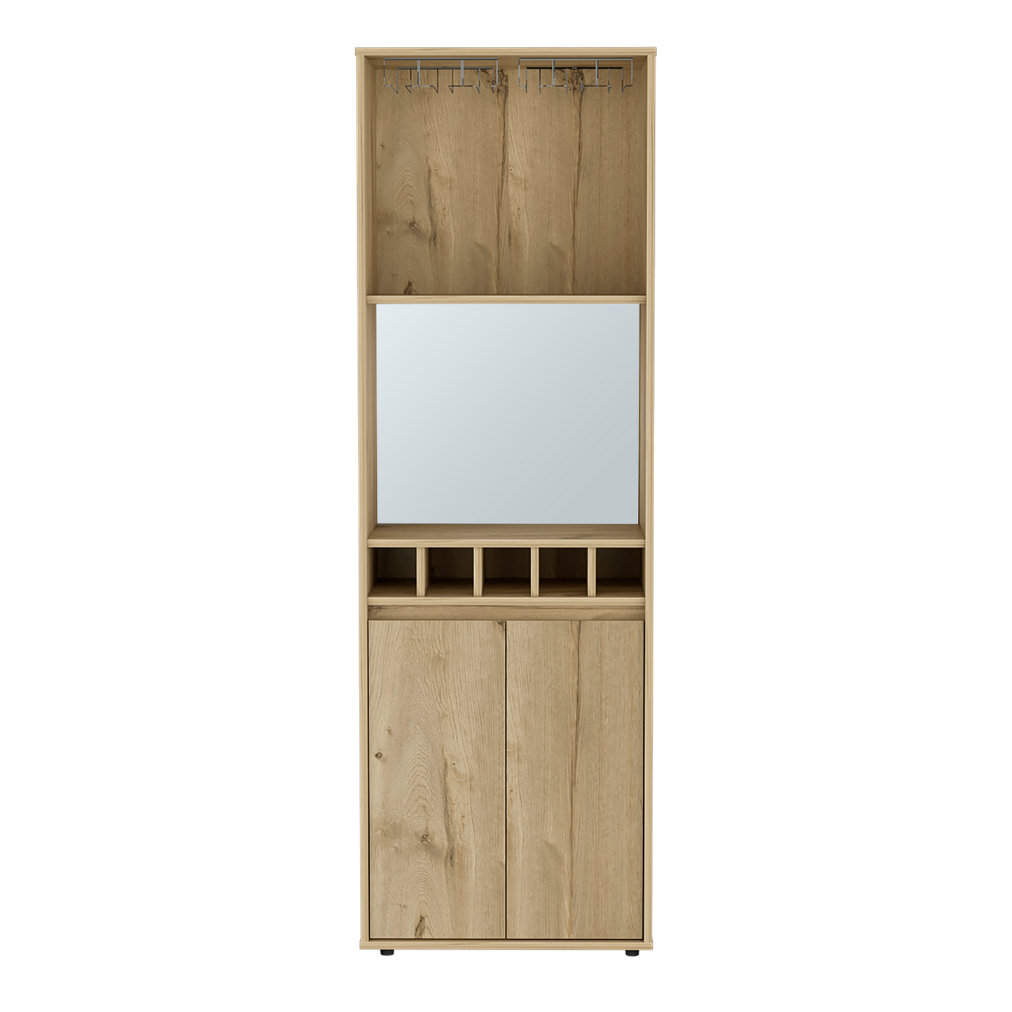 Light Oak Bar Cabinet - 70.8" High with Wine Storage
