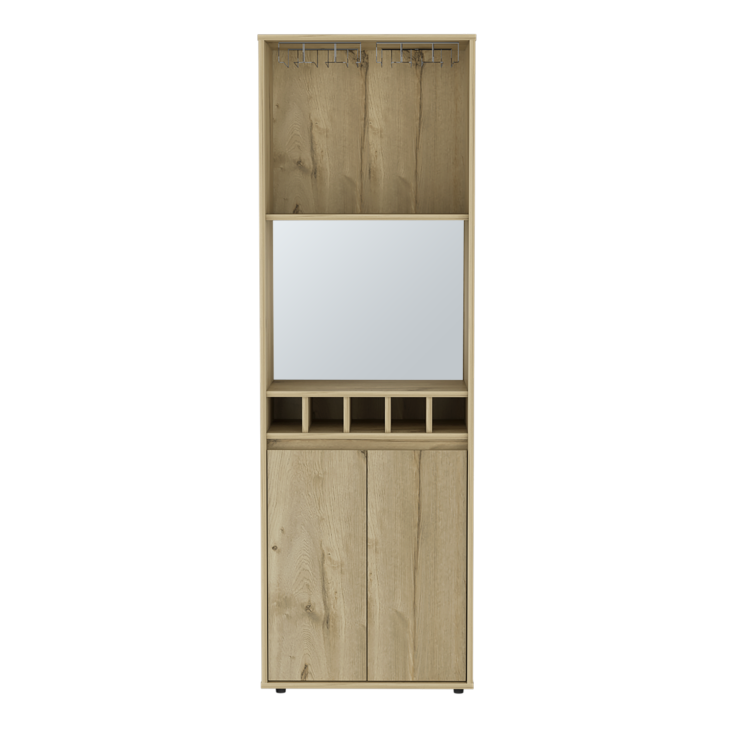 Light Oak Bar Cabinet - 70.8" High with Wine Storage