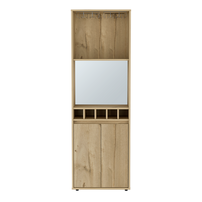 Light Oak Bar Cabinet - 70.8" High with Wine Storage