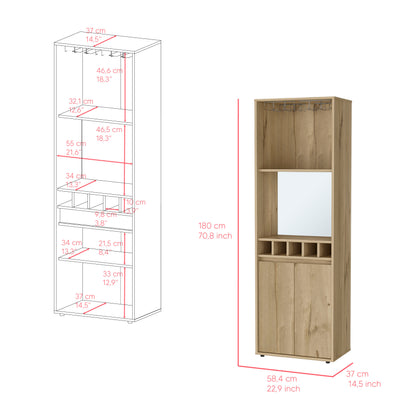 Light Oak Bar Cabinet - 70.8" High with Wine Storage