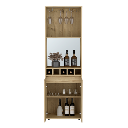 Light Oak Bar Cabinet - 70.8" High with Wine Storage