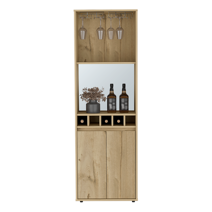 Light Oak Bar Cabinet - 70.8" High with Wine Storage