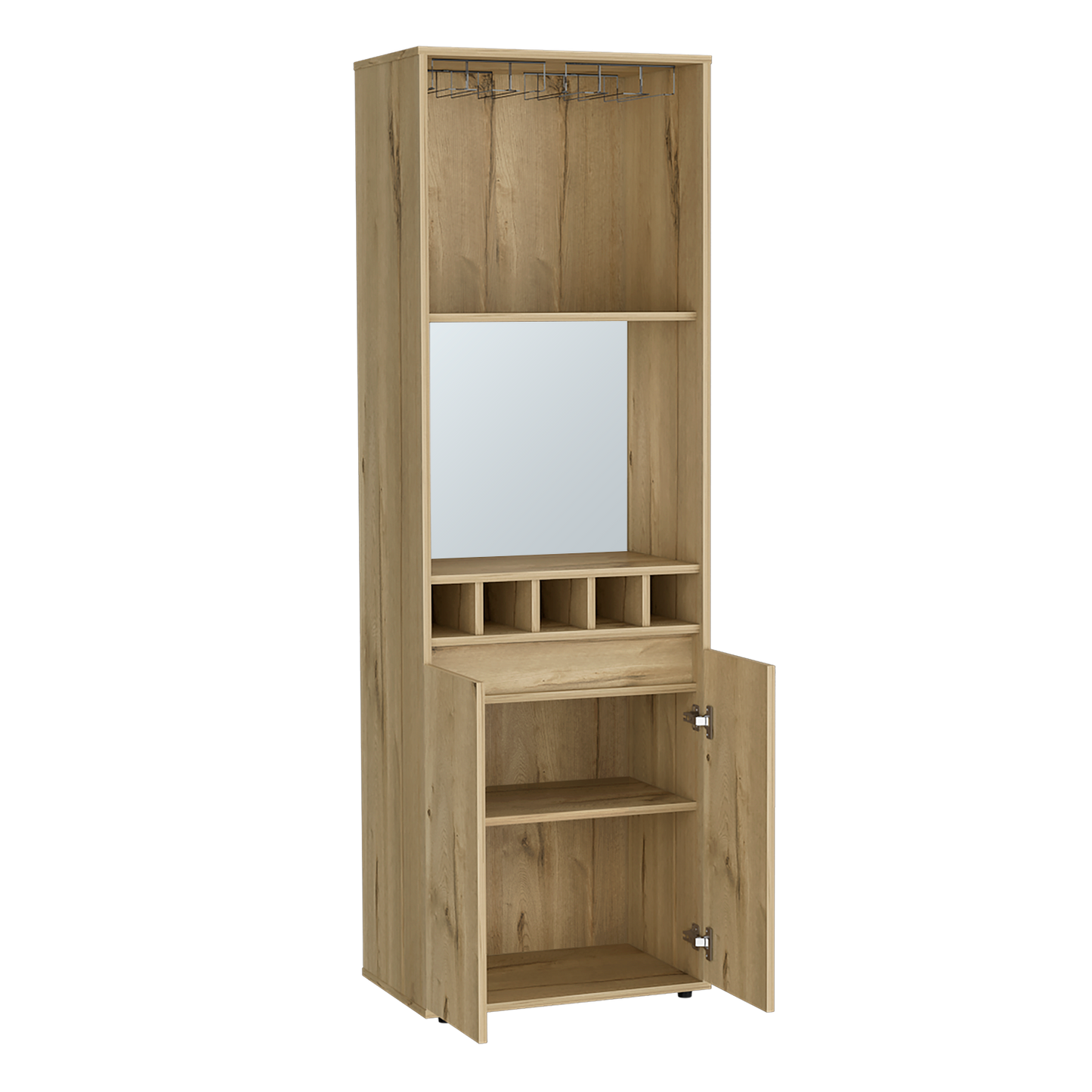 Light Oak Bar Cabinet - 70.8" High with Wine Storage