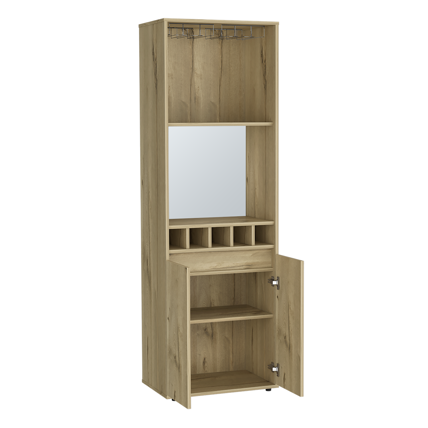 Light Oak Bar Cabinet - 70.8" High with Wine Storage