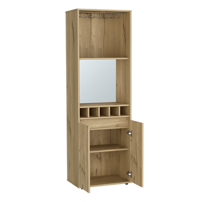 Light Oak Bar Cabinet - 70.8" High with Wine Storage
