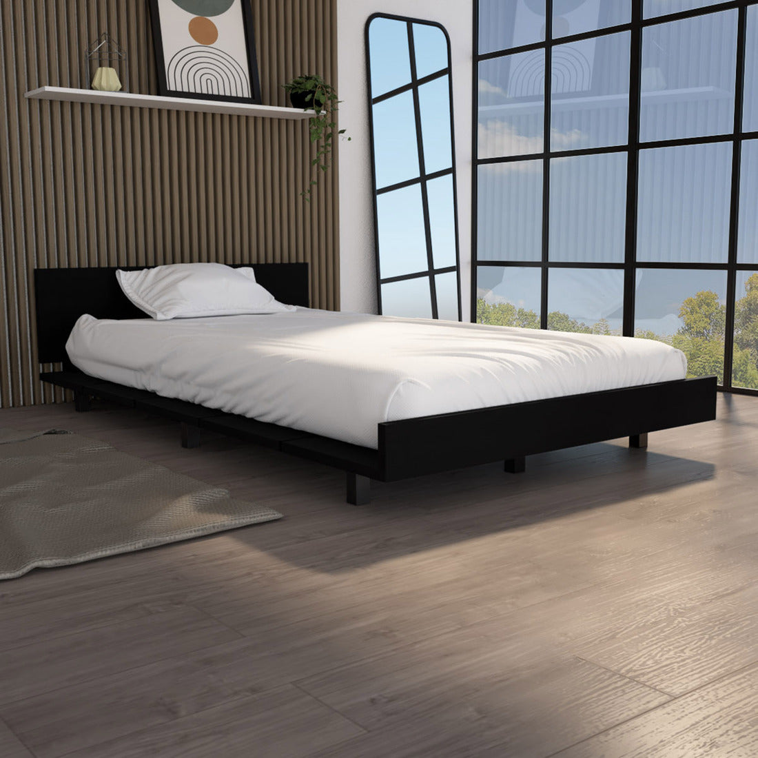 Twin Bed Frame Cervants - Black Engineered Wood