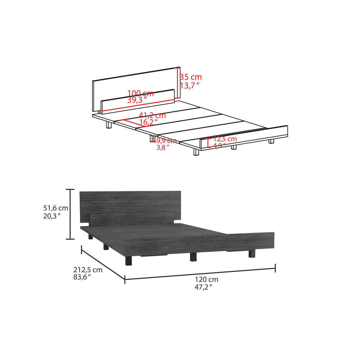 Gray Twin Bed Frame - Engineered Wood Base for Bedroom
