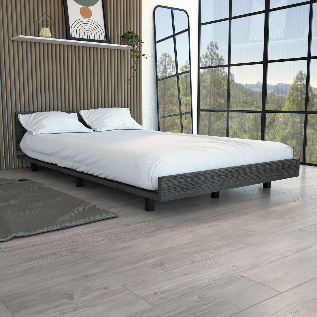 Gray Twin Bed Frame - Engineered Wood Base for Bedroom