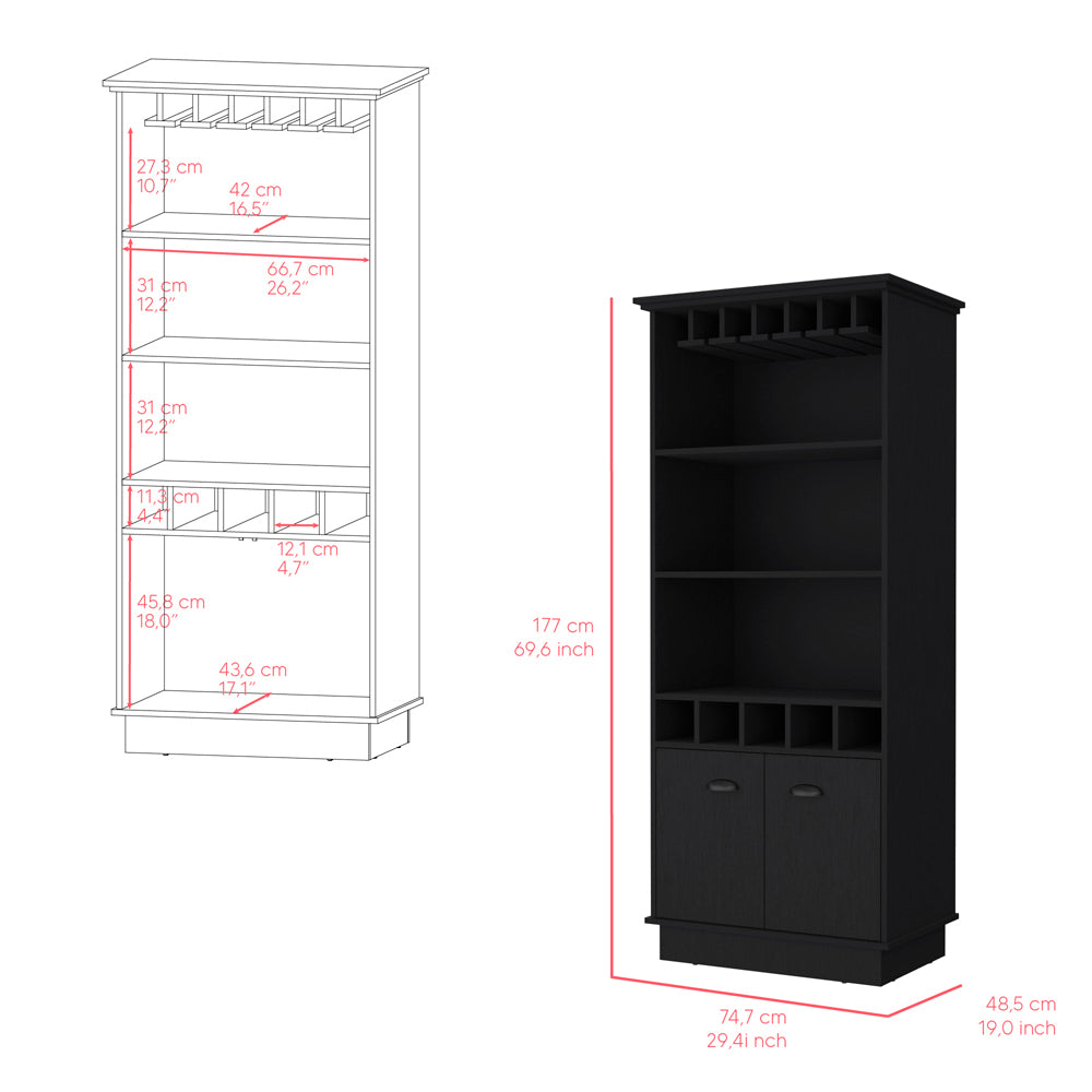 Black Bar Cabinet with Shelving - 19" W x 24" D x 69.9" H