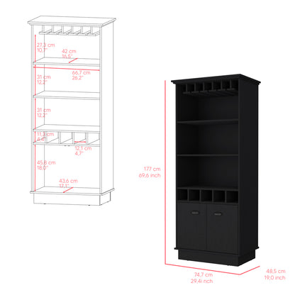 Black Bar Cabinet with Shelving - 19" W x 24" D x 69.9" H
