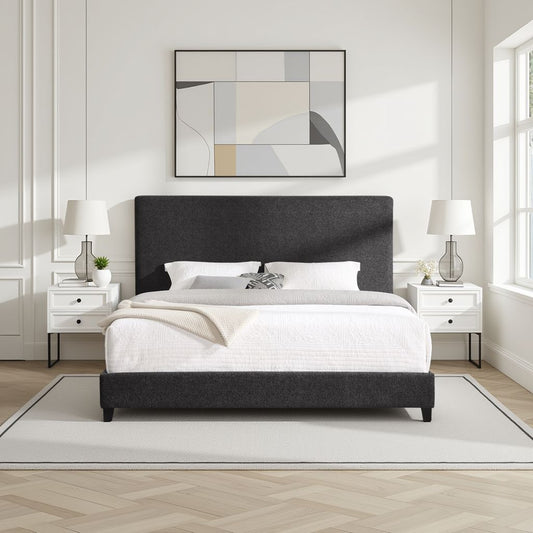 King Size Charcoal Grey Upholstered Platform Bed