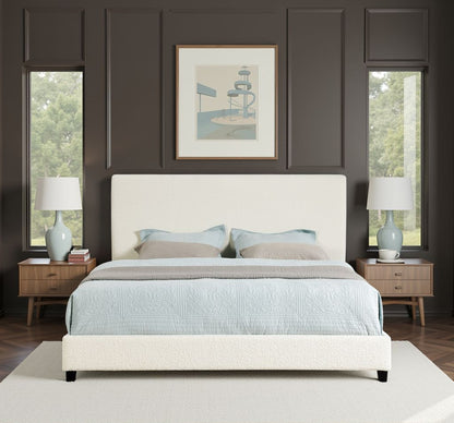 King Size White Boucle Upholstered Platform Bed