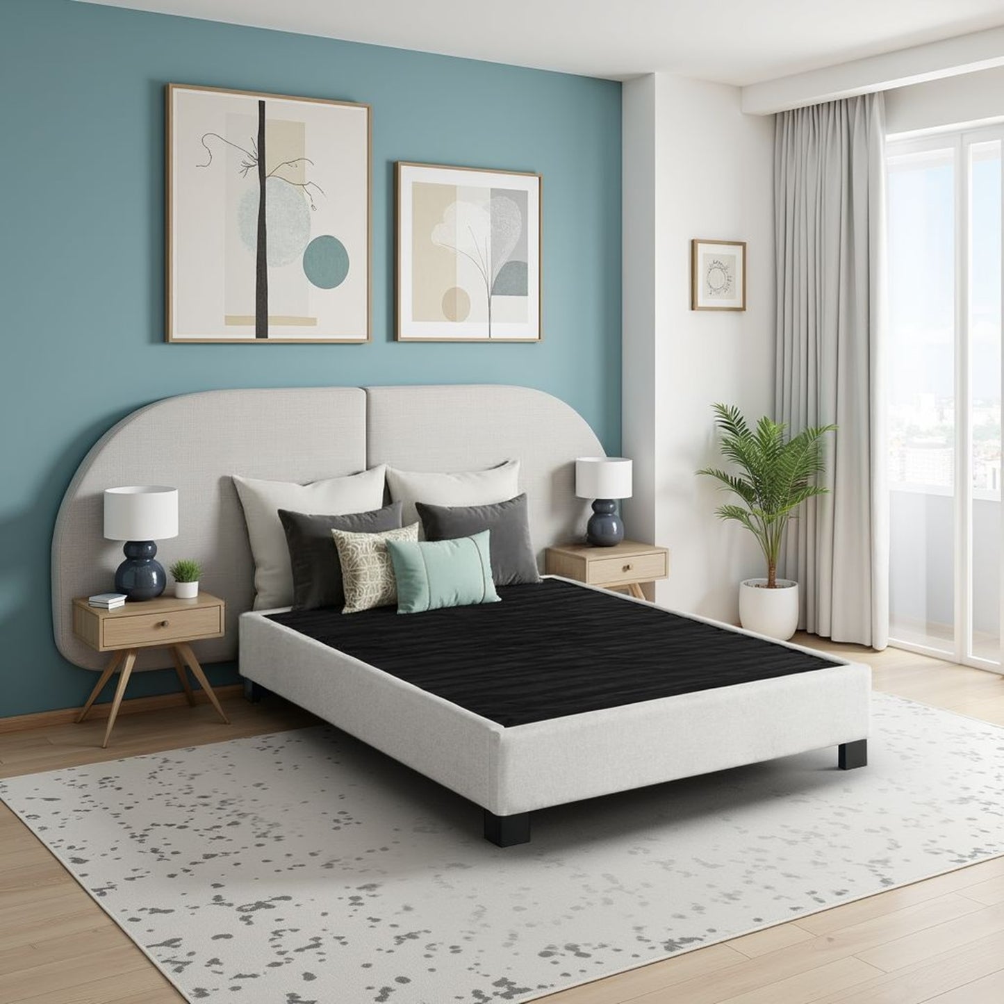 Modern Contempo Queen Upholstered Bed - Oatmeal Beige