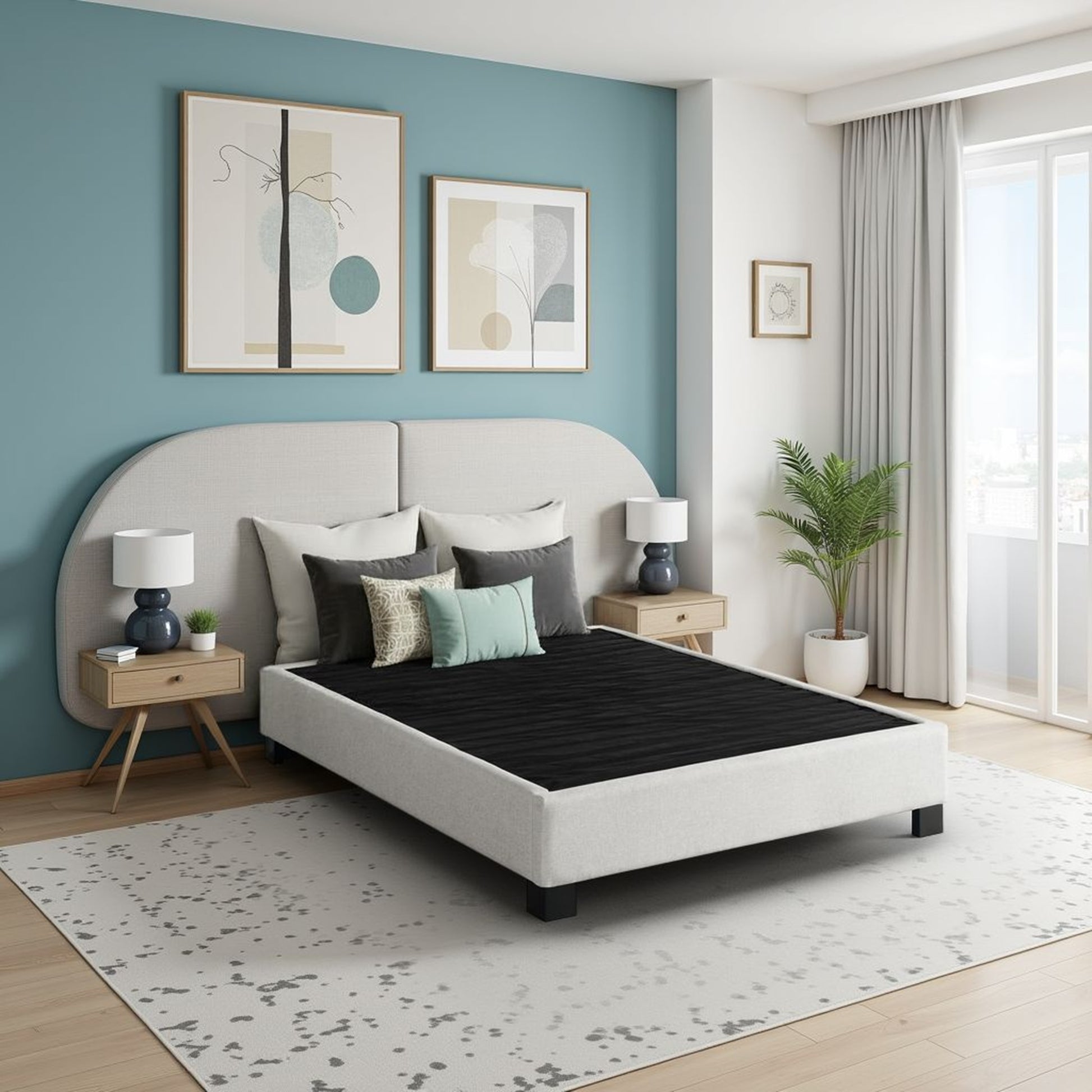 Modern Contempo Queen Upholstered Bed - Oatmeal Beige