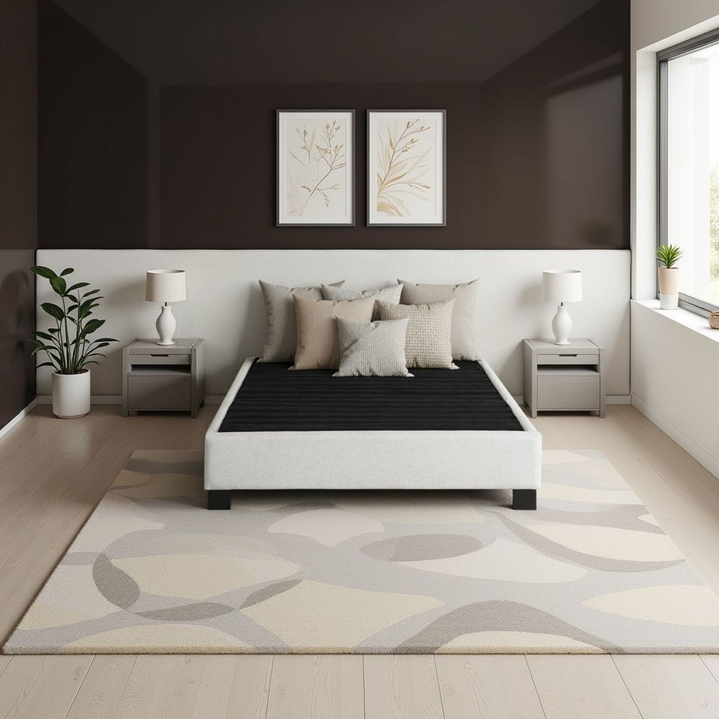 Modern Contempo Queen Upholstered Bed - Oatmeal Beige
