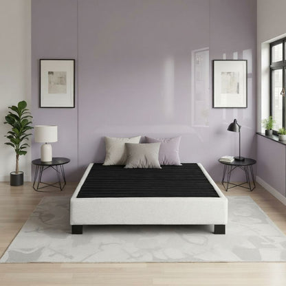 King Size Upholstered Bed Platform Base Oatmeal for Bedroom