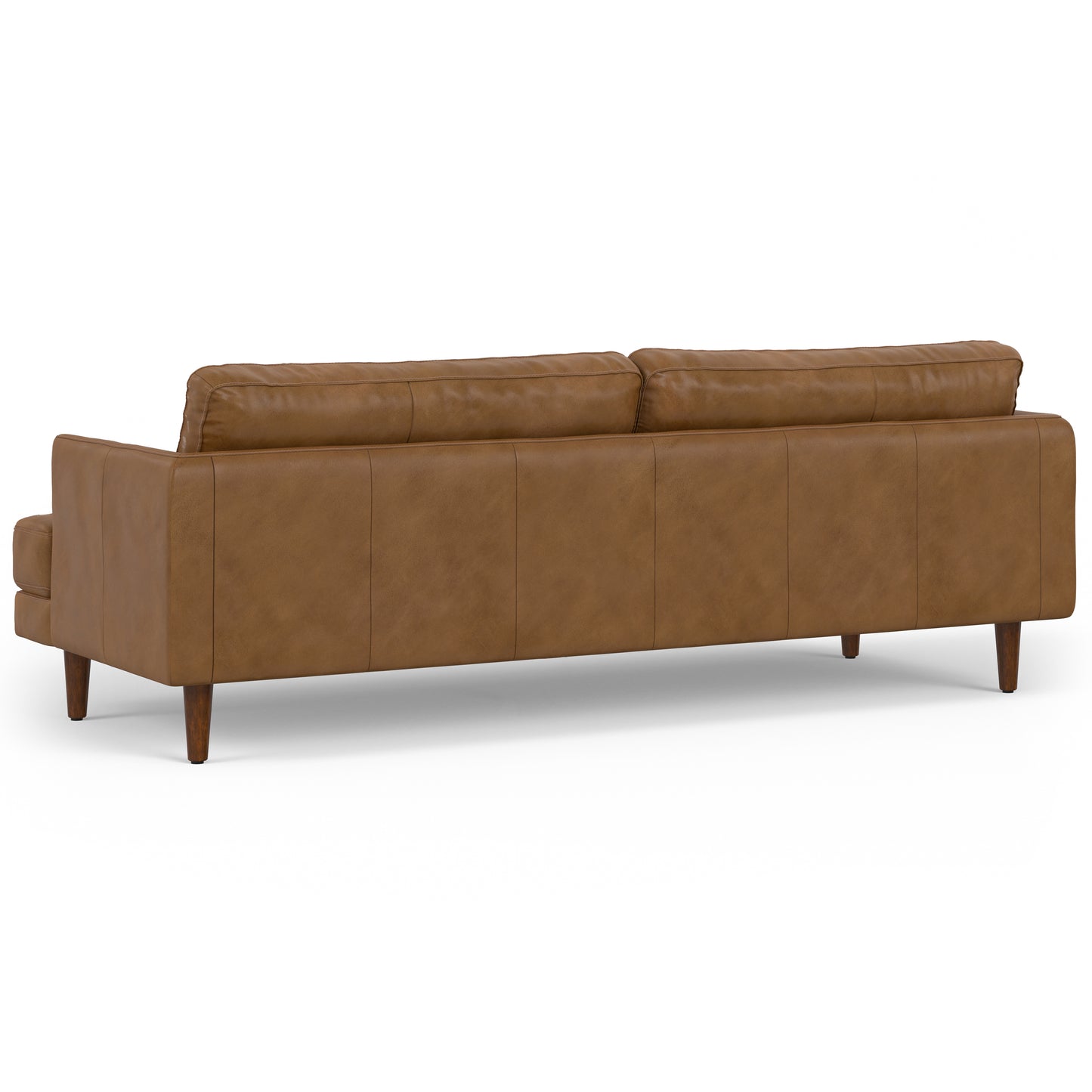 90" Caramel Brown Leather Sofa - Oversized Mid-Century Modern