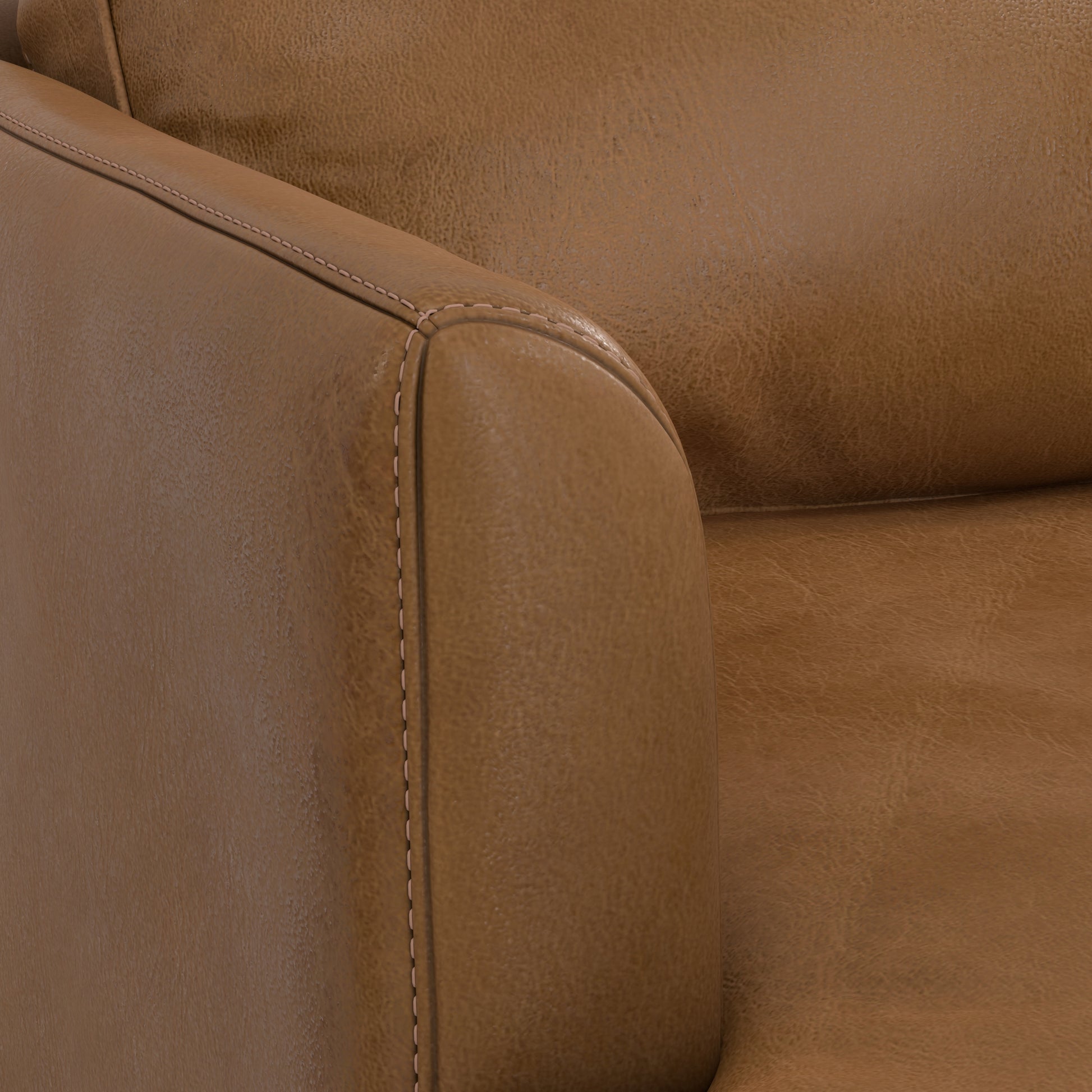 90" Caramel Brown Leather Sofa - Oversized Mid-Century Modern