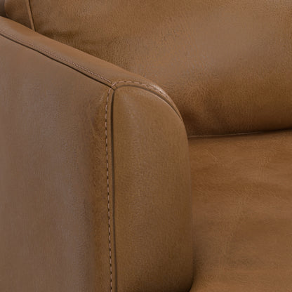 90" Caramel Brown Leather Sofa - Oversized Mid-Century Modern