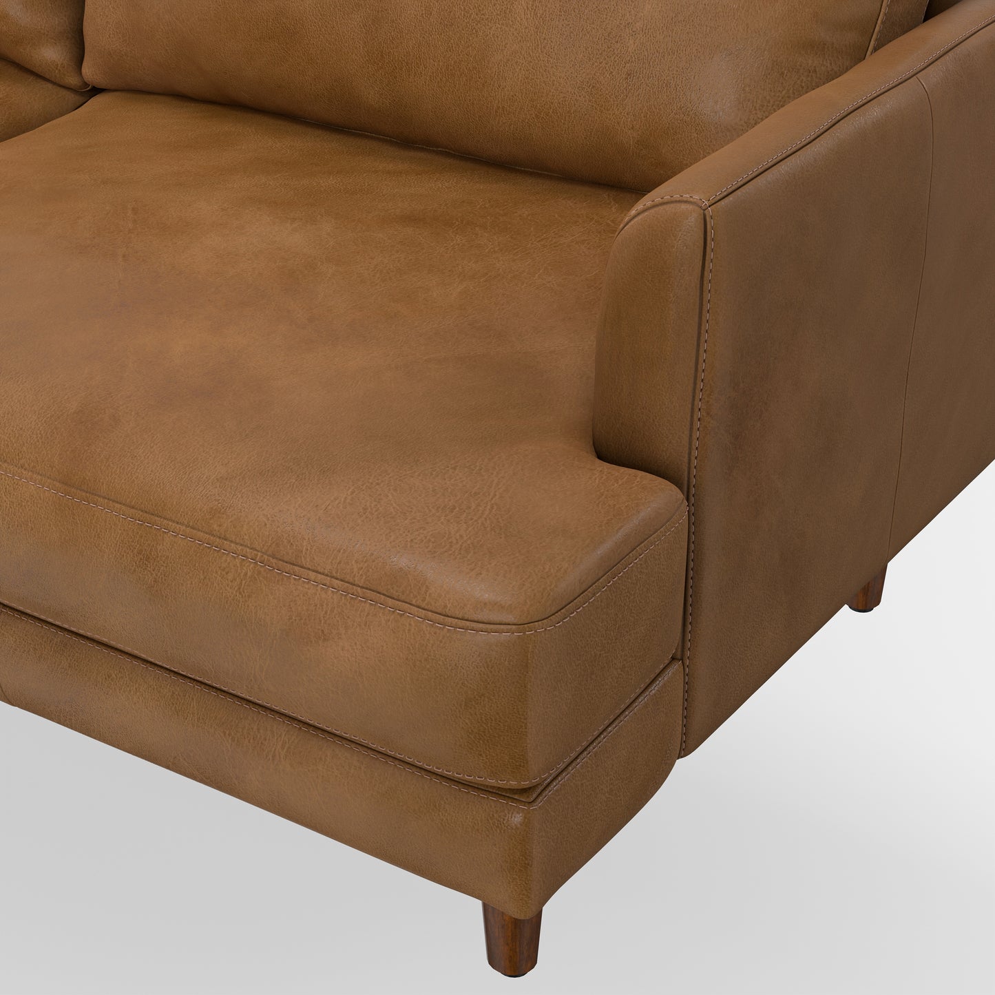 90" Caramel Brown Leather Sofa - Oversized Mid-Century Modern