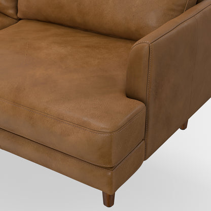 90" Caramel Brown Leather Sofa - Oversized Mid-Century Modern