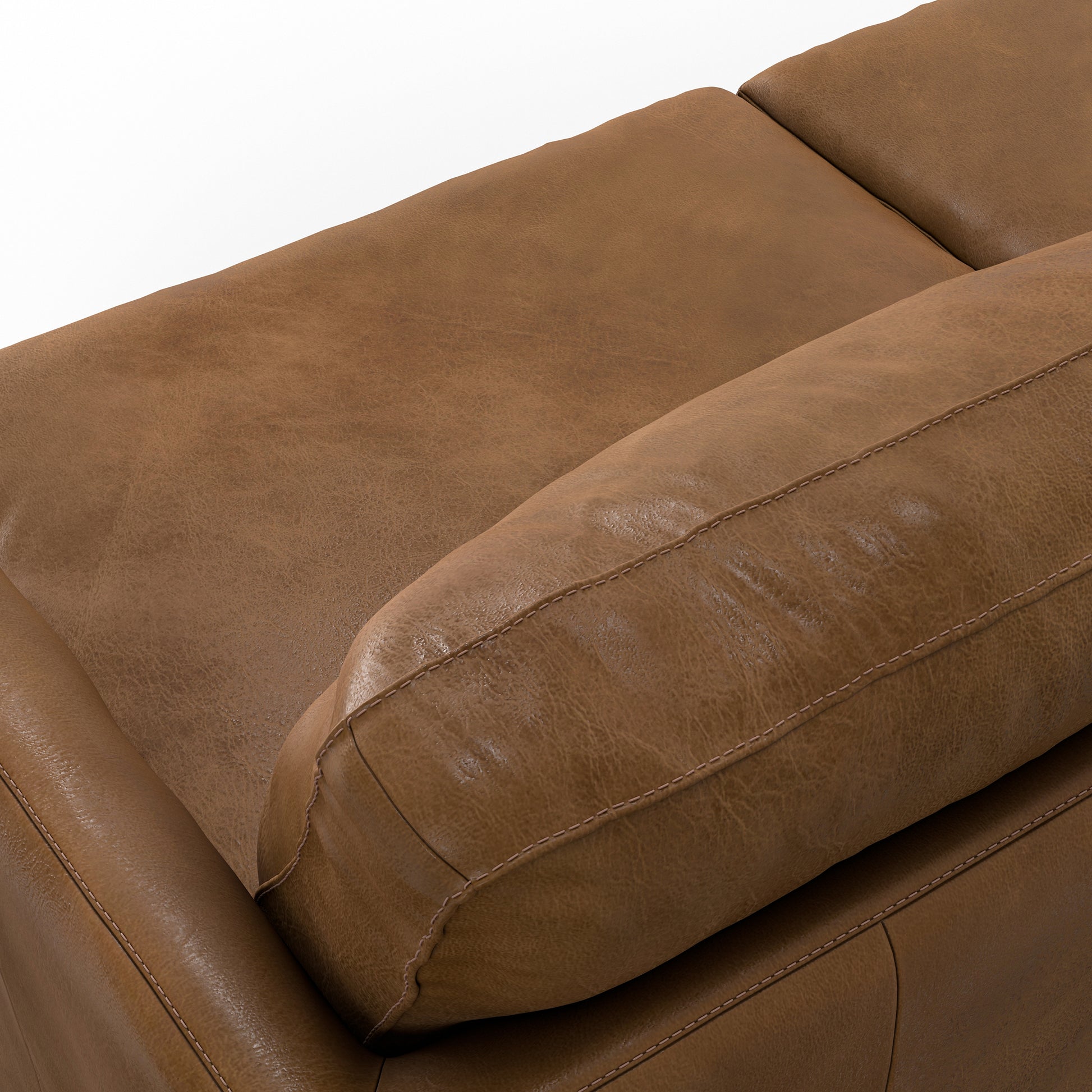 90" Caramel Brown Leather Sofa - Oversized Mid-Century Modern