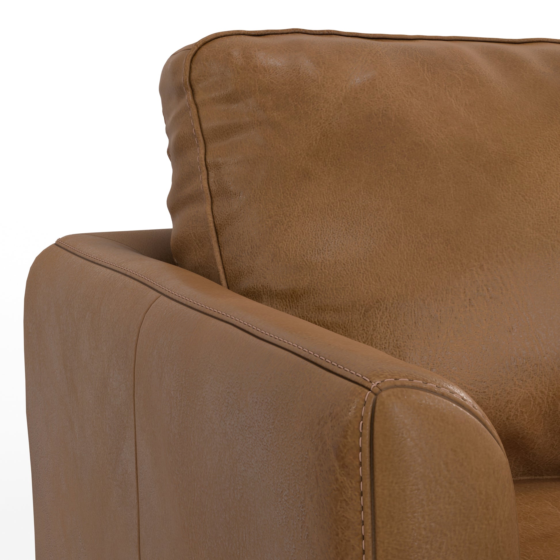 90" Caramel Brown Leather Sofa - Oversized Mid-Century Modern
