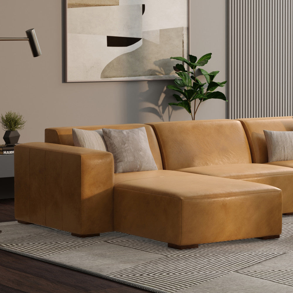 Brown Sienna Kind Leather Left Chaise Sofa Module for Living Room