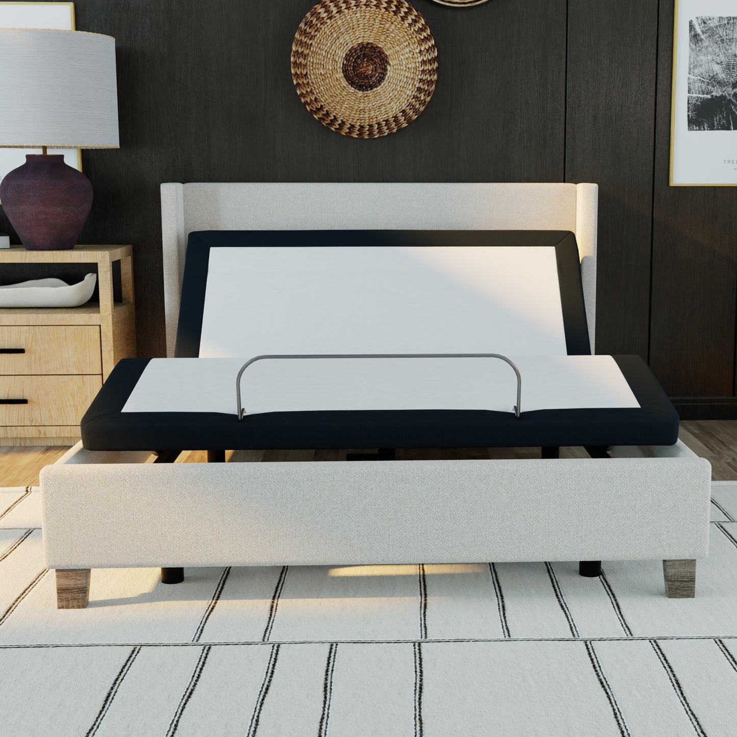 King Size Adjustable Bed Frame - Grey Metal for Bedroom