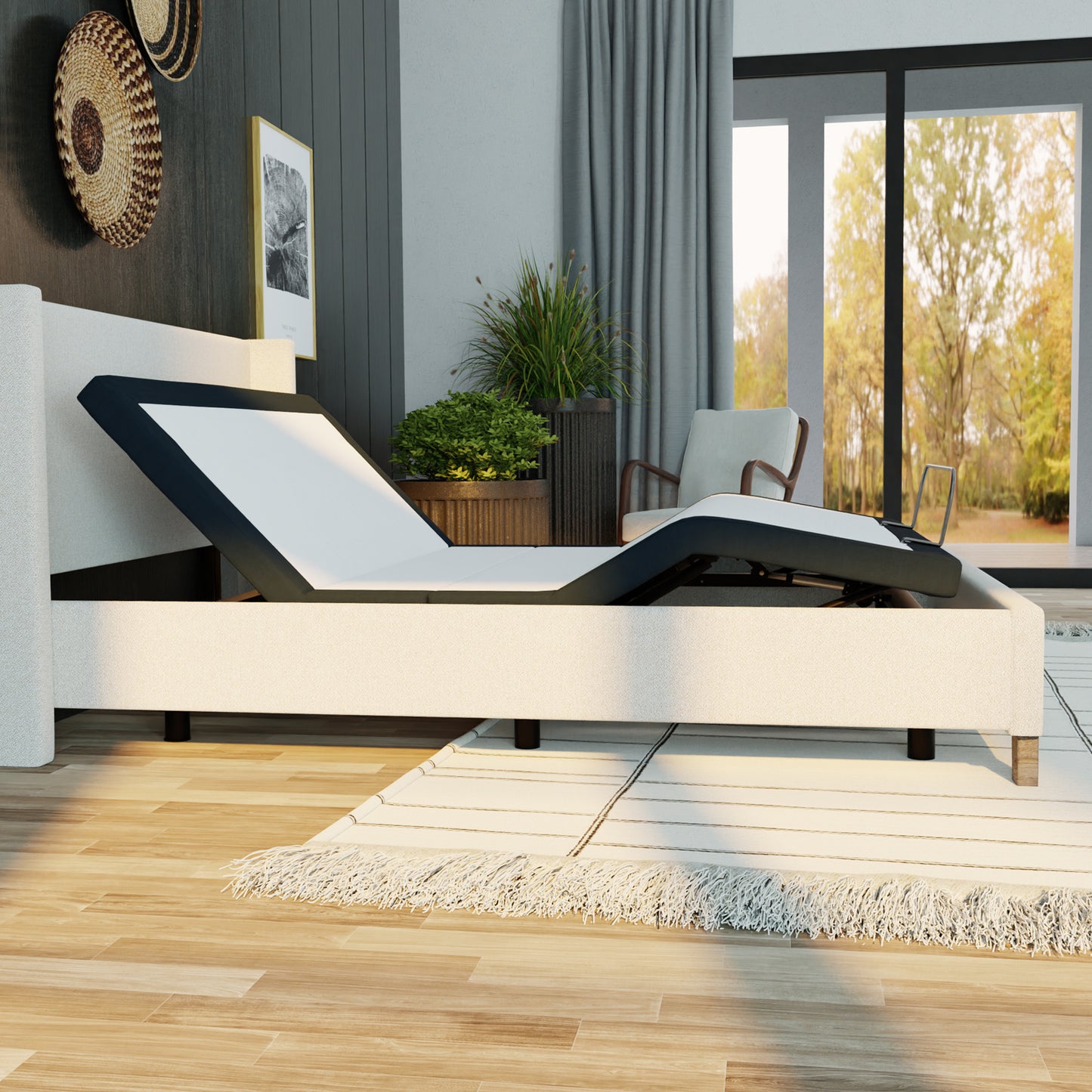 King Size Adjustable Bed Frame - Grey Metal for Bedroom