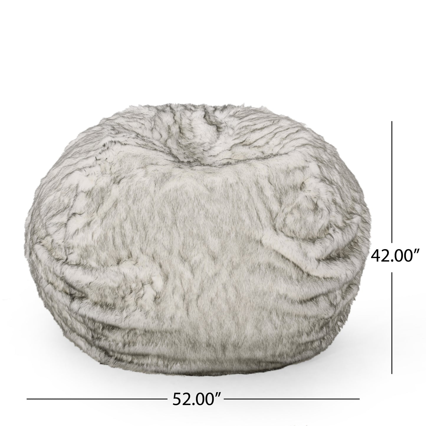 White Gray Faux Fur Bean Bag Chair - 52" Round for Living Room