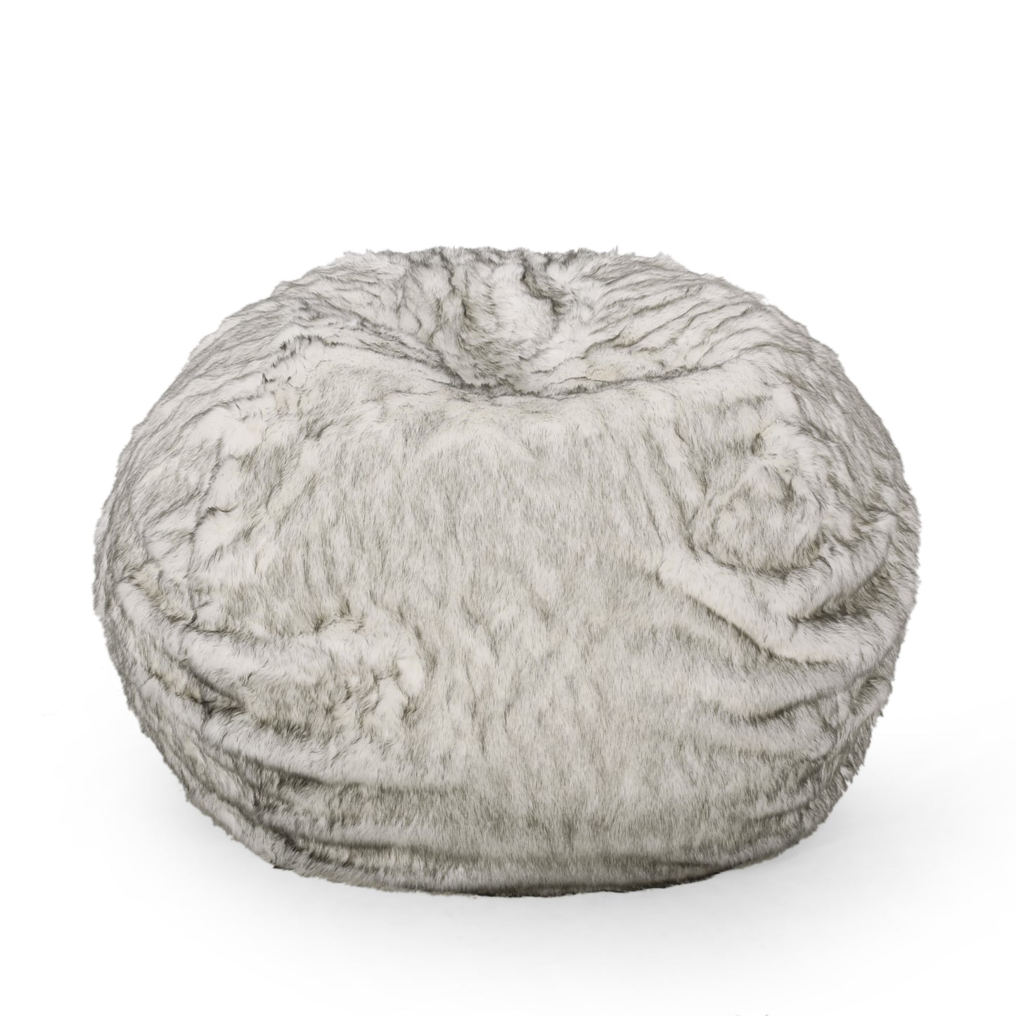 White Gray Faux Fur Bean Bag Chair - 52" Round for Living Room