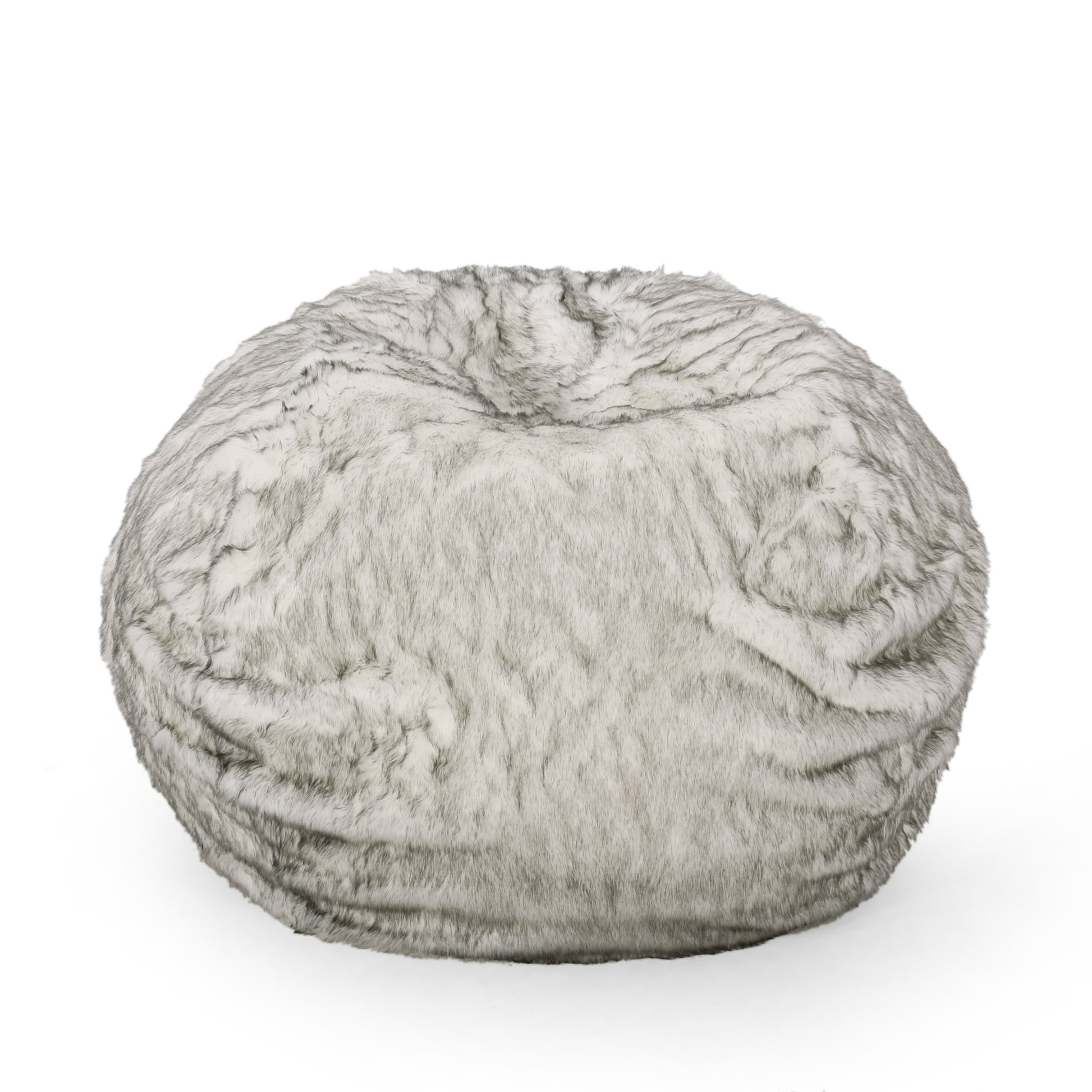 White Gray Faux Fur Bean Bag Chair - 52" Round for Living Room