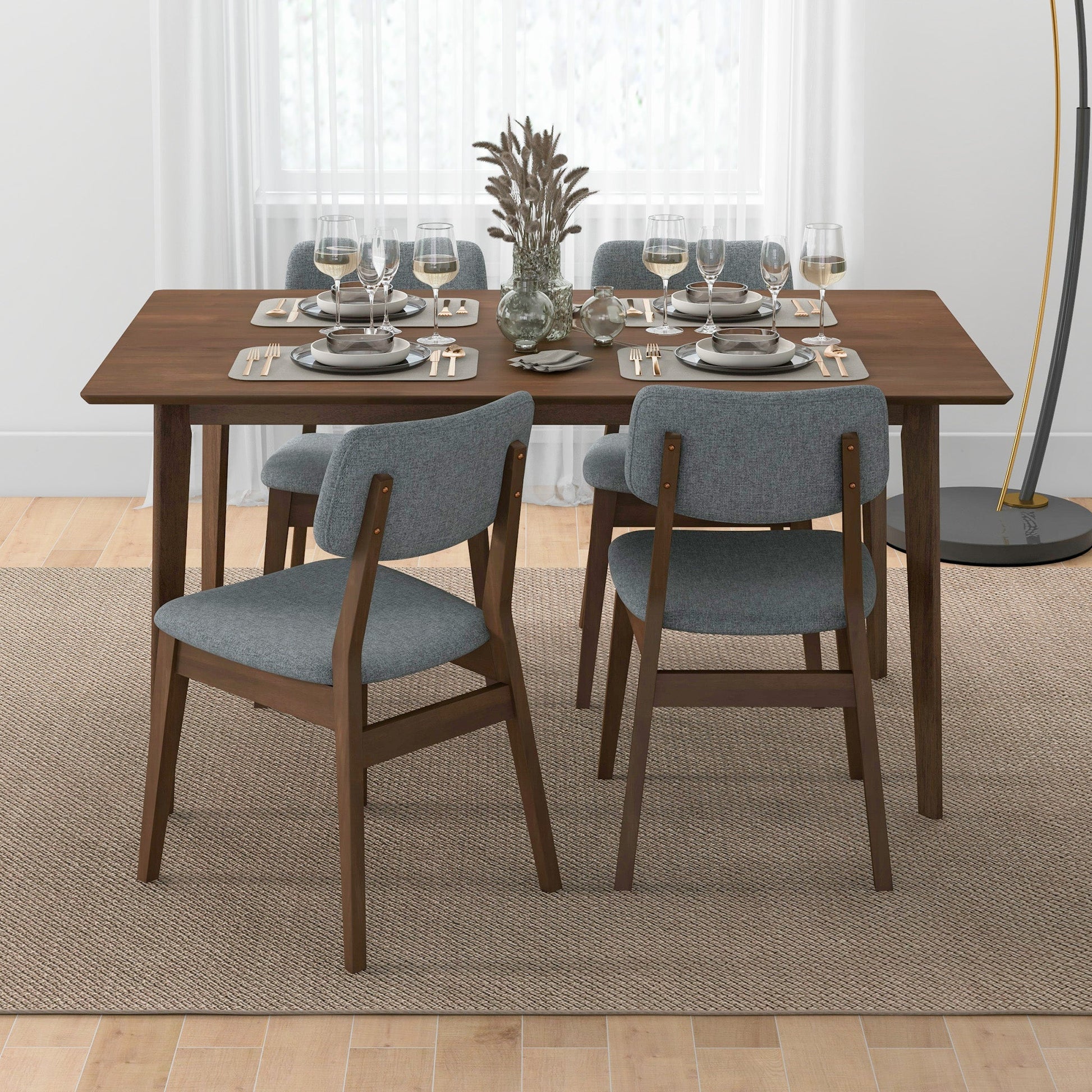 Carlos Solid Wood Dining Table and 4 Side Chairs