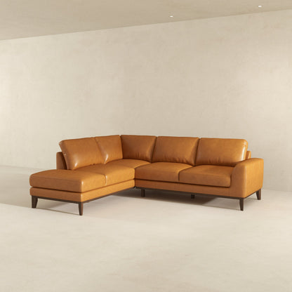 82" Tan Leather 4 Seat Sofa - Left Facing for Living Room