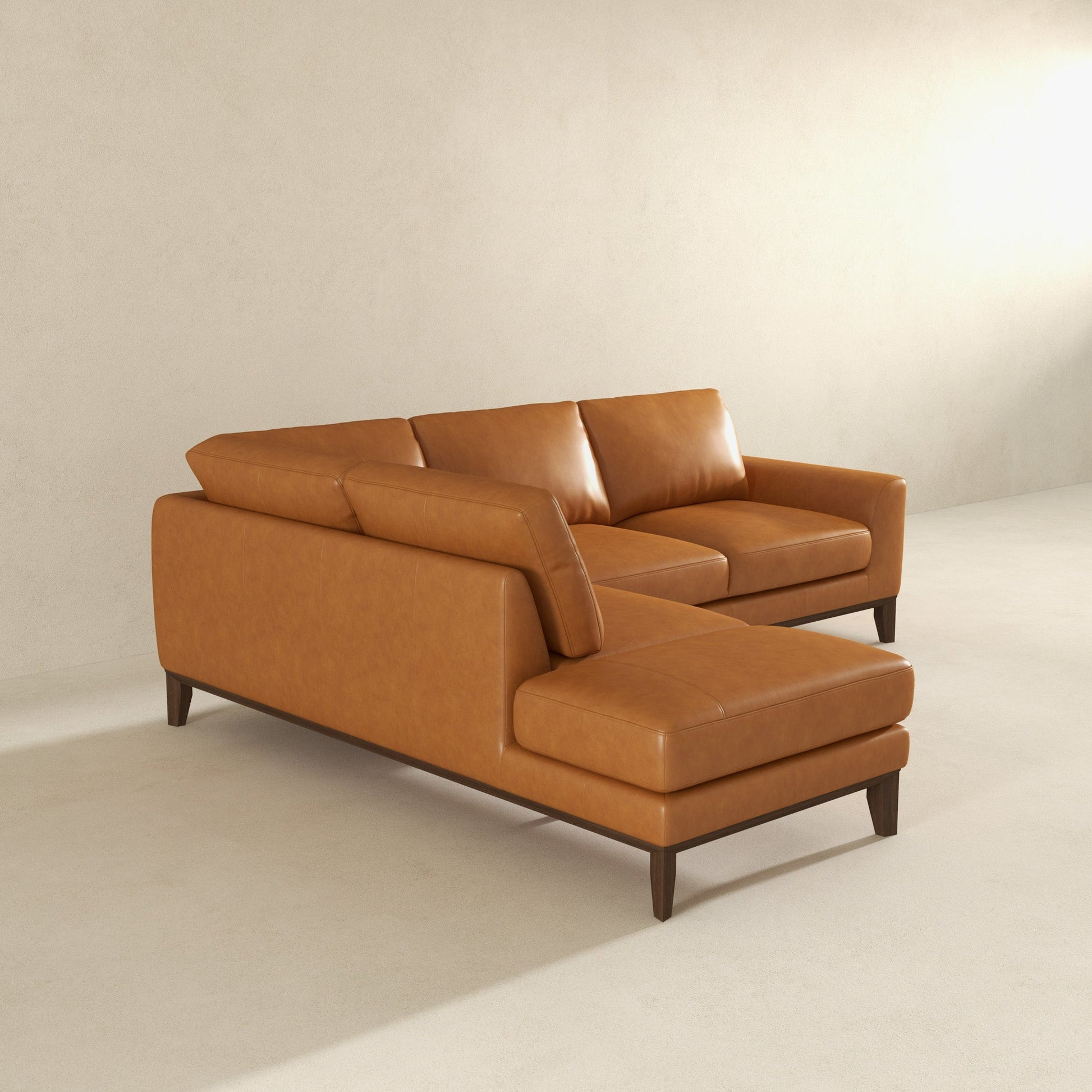 82" Tan Leather 4 Seat Sofa - Left Facing for Living Room