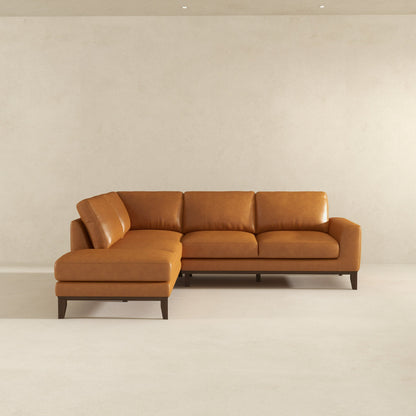 82" Tan Leather 4 Seat Sofa - Left Facing for Living Room