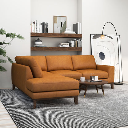 82" Tan Leather 4 Seat Sofa - Left Facing for Living Room