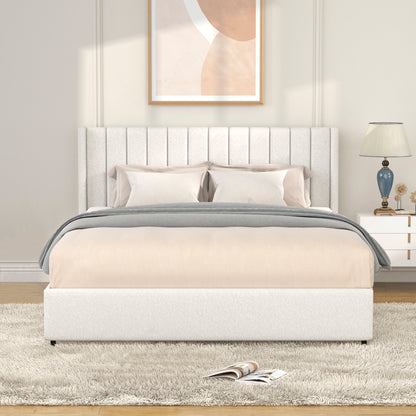 Queen Ivory Boucle Storage Bed - No Box Spring Needed
