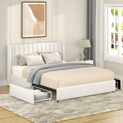 Queen Ivory Boucle Storage Bed - No Box Spring Needed