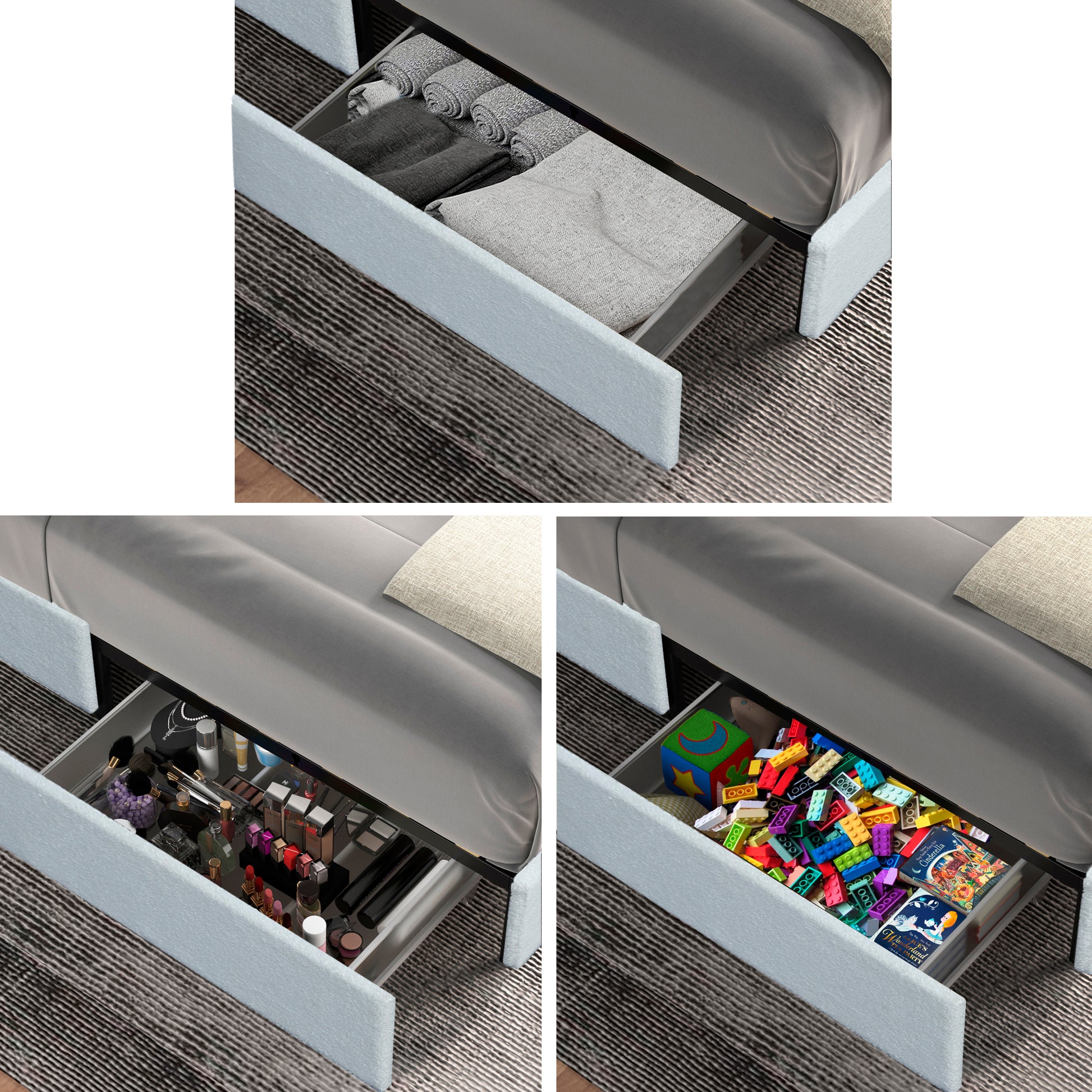 Queen Ivory Boucle Storage Bed - No Box Spring Needed