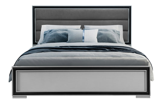 ADELAIDE GREY BLACK QUEEN BED W/LED