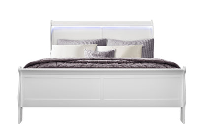 CHARLSTON WHITE KING BED WITH LED