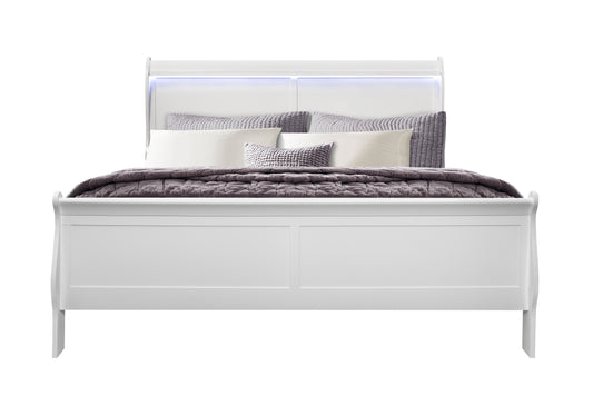 CHARLSTON WHITE KING BED WITH LED