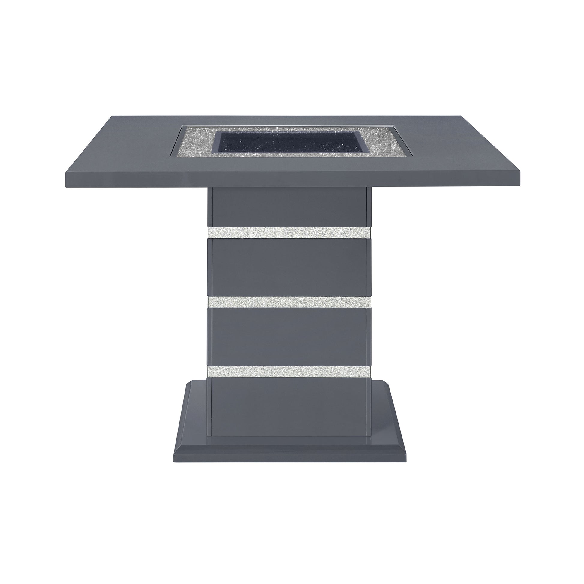 Dark Grey Rubberwood Dining Set with Upholstered Chairs for Dining Room