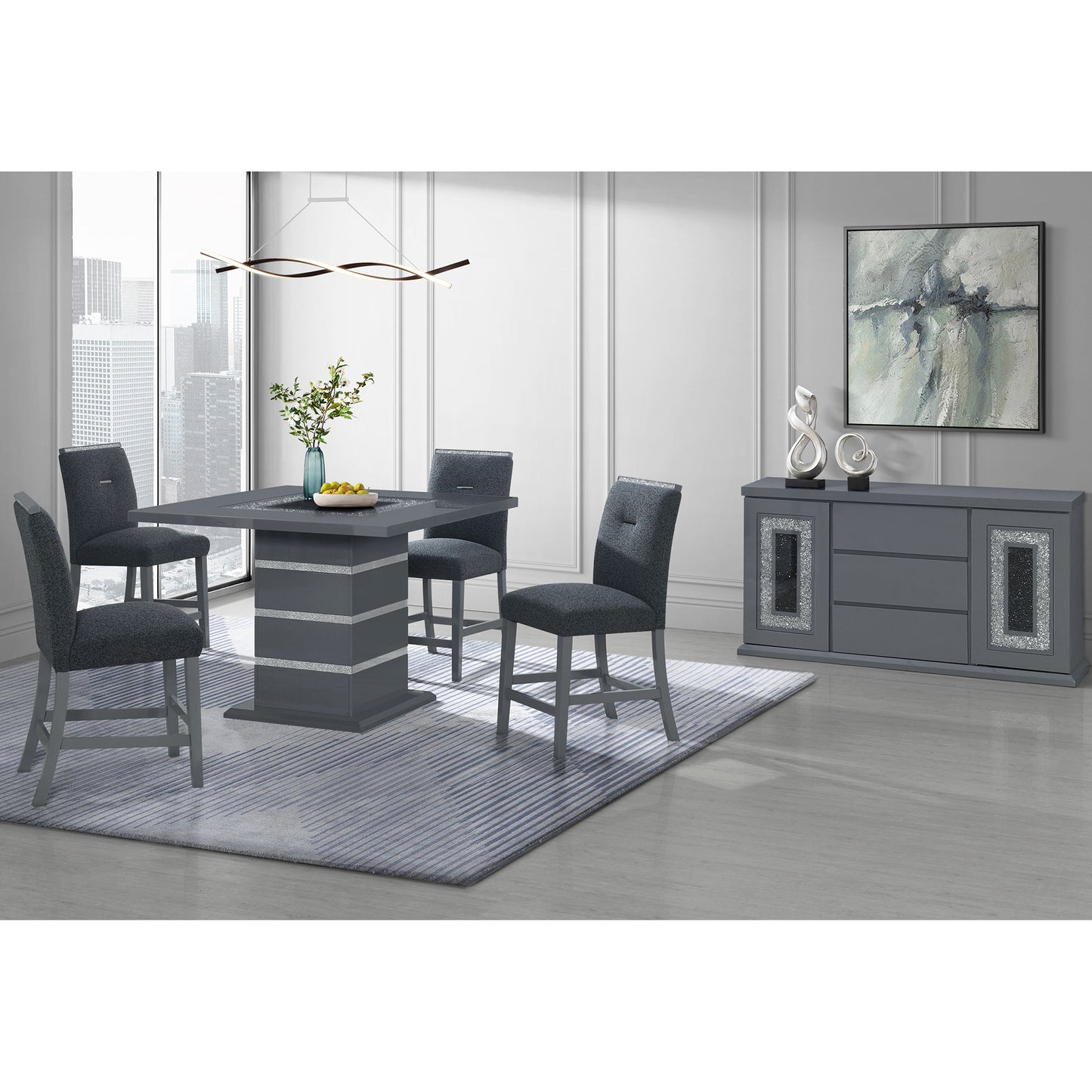 ARIYA DARK GREY BAR TABLE AND BAR STOOL SET