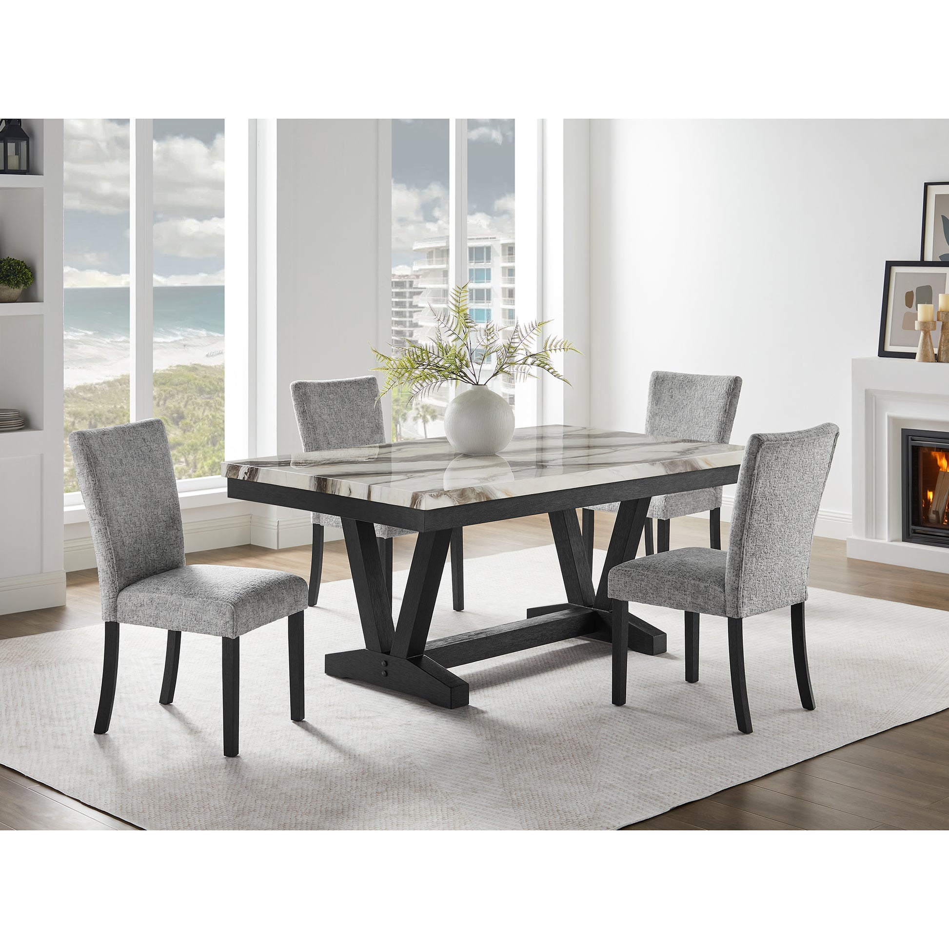 Panda Oceanic Black Dining Table and (4) Grey Dining Chairs