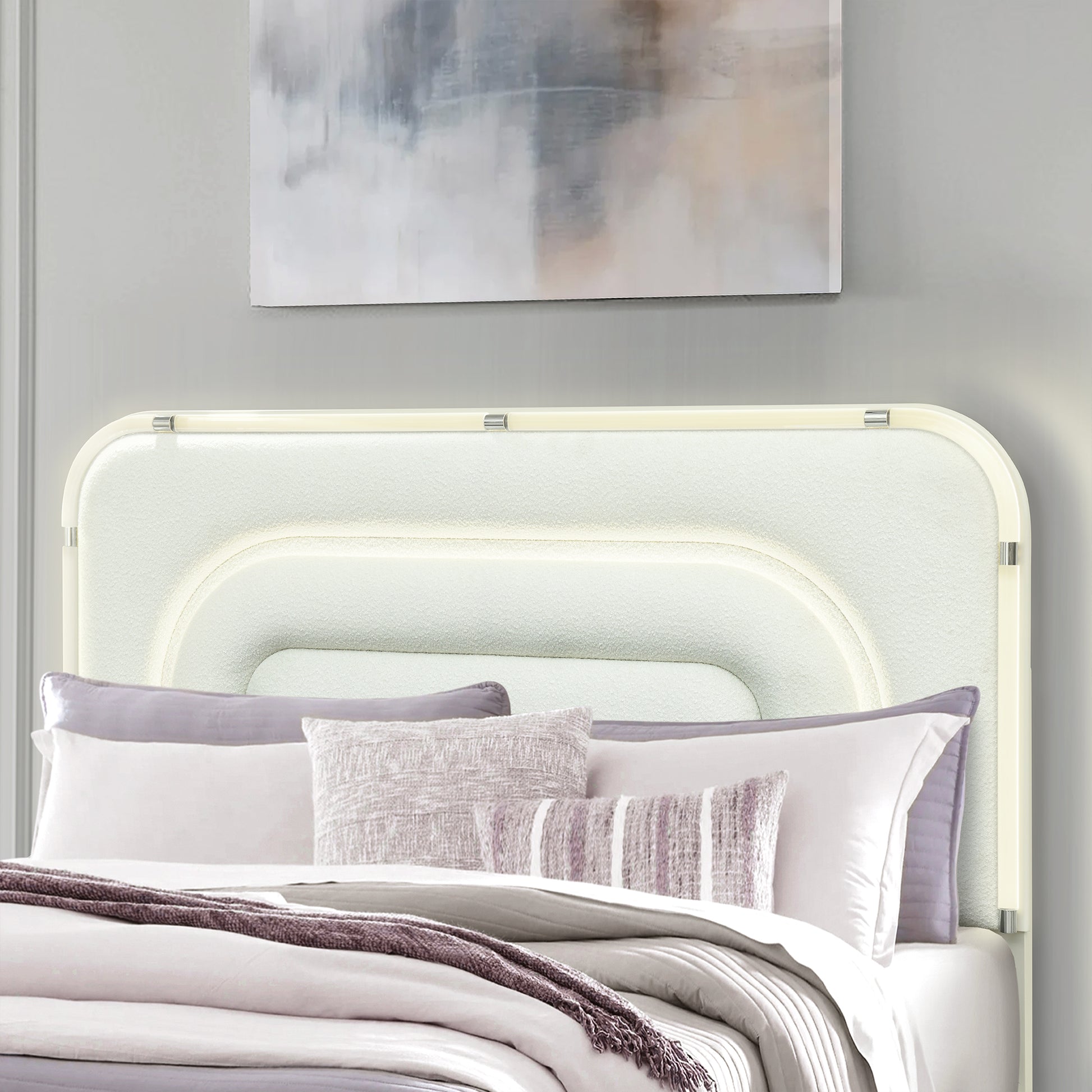 Queen Beige Bed Frame Modern Bedroom Style
